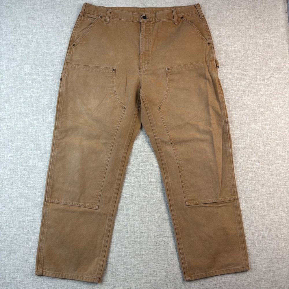 Carhartt Men 40x30 Khaki Brown Double Front Duck Canvas Work Pants Dungaree